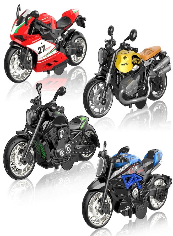 MLcnleS Alloy Metal Diecast Motorcycle Model Toy Set, 4 Pack of 1:12 Scale Die-Cast Motorcycles with Light&Sounds, Pull Back Function Toy Moto Bike for Kids Boys Girls and Collectors Ages 3 and up - Image 1